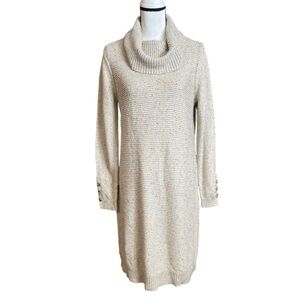 LOFT Cream Cowl-Neck Long Sleeve Sweater Dress